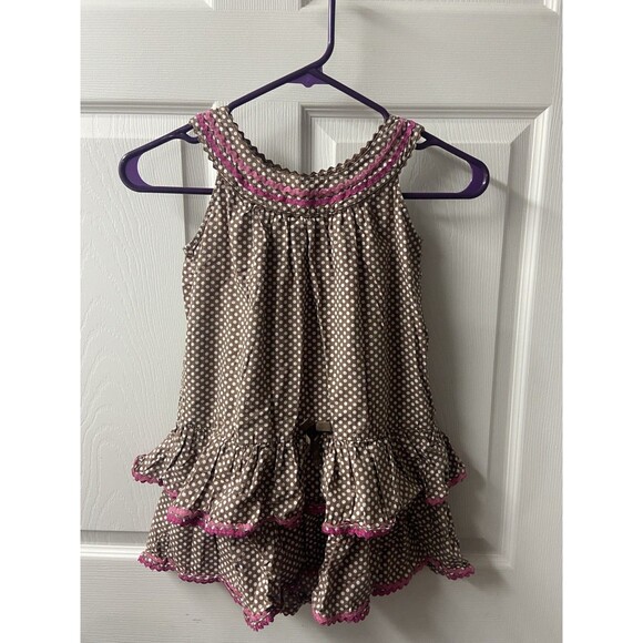 Genuine Kids From Oshkosh Dress Girls 5T Brown Polka Dot Rick Rack Tiered Peplum - Picture 1 of 11